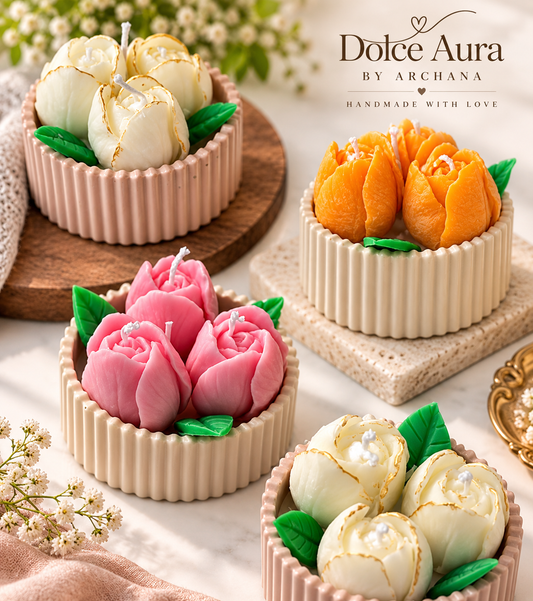 Premium Dolce Aura Bloom Pot – Handcrafted Rose Candle