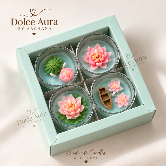 Lotus Bloom Mini Candle Gift Set – 4 Pcs