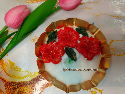 Urli with Hibiscus Flowers Candle 🌺🕯️