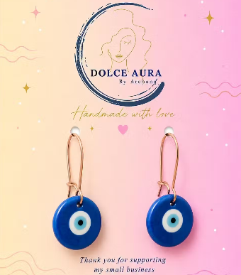 Handmade Evil Eye Dangle Earrings | Blue Polymer Clay Statement Earrings for Women | Lightweight Polymer Clay Jewelry